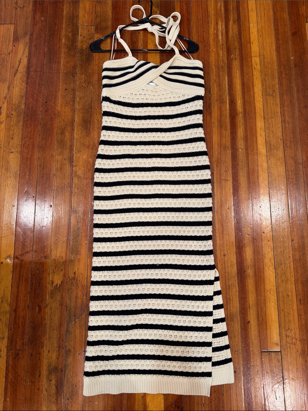 House of Harlow 1960 Cream & Black Striped Halter Maxi Dress